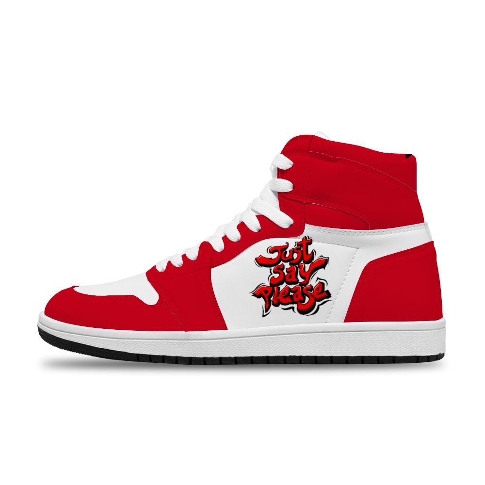 Just Say Please Red & White High Top Basketball Kicks