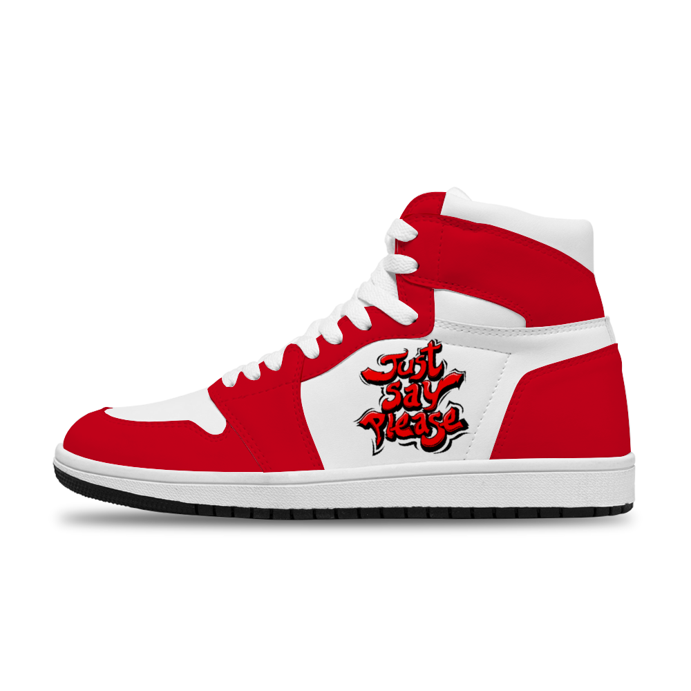 Just Say Please Red & White High Top Basketball Kicks